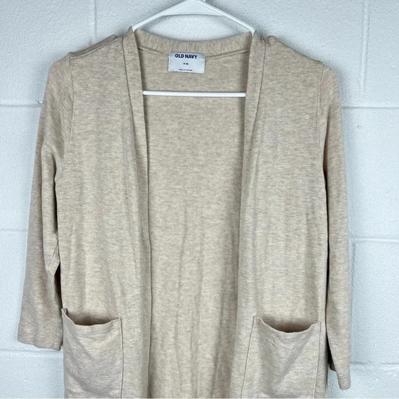 Old Navy Women's Beige Open Front Cardigan Sweater 3/4 Sleeve Pockets‎ Size M - Picture 2 of 7